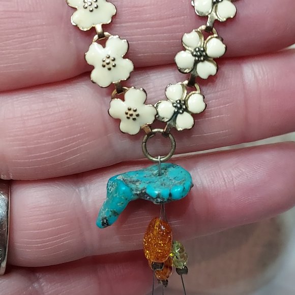 Dogwood, Amber, Turquoise, Pearl & Lapis Personal journey Manifestation Necklace - Picture 6 of 12